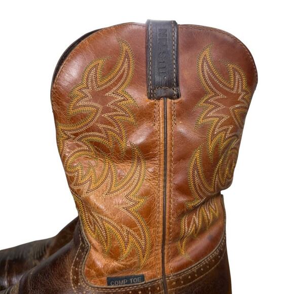 Justin Stampede Brown Leather Mid Calf WK4812 Mens Western Cowboy Boots sz 10 D - Picture 9 of 16